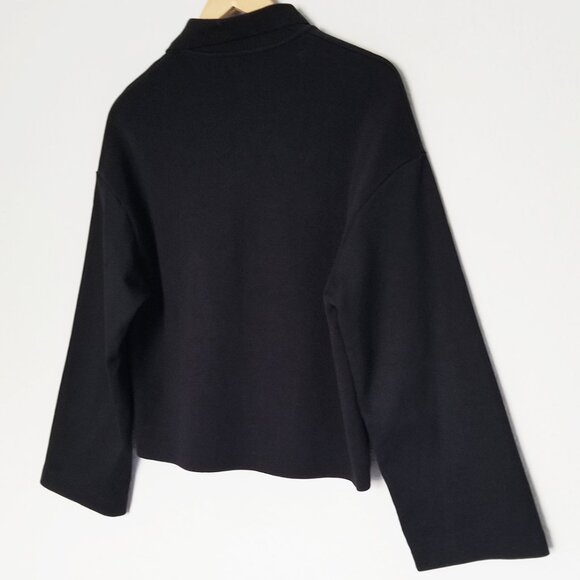 COS Jersey Rugby Shirt Top XS Black Collar V Neck Wide Long Sleeves Minimalist - Picture 8 of 16
